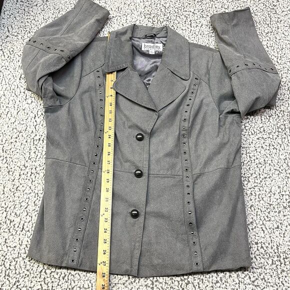 Bradley Bayou Genuine Suede Leather Jacket Womens XL Gray Studded Button Front - Picture 13 of 16